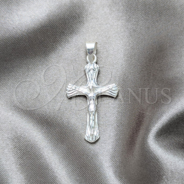 Dije Religioso 05.392.0098 Plata Rodinada, Diseño de Crucifijo, Pulido, Tono Plateado