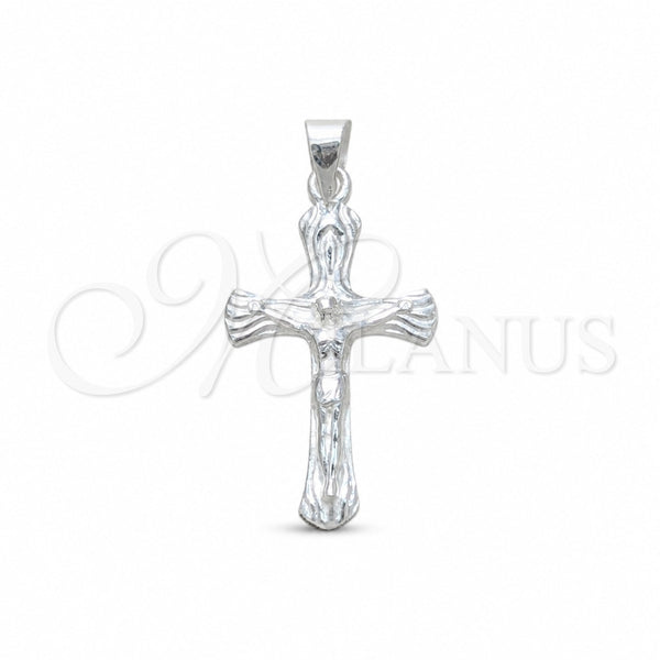 Dije Religioso 05.392.0098 Plata Rodinada, Diseño de Crucifijo, Pulido, Tono Plateado