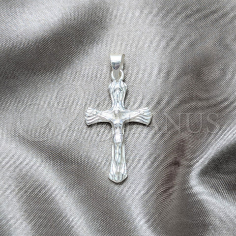 Dije Religioso 05.392.0098 Plata Rodinada, Diseño de Crucifijo, Pulido, Tono Plateado