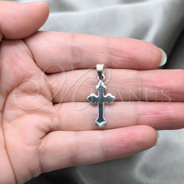 Dije Religioso 05.392.0100 Plata Rodinada, Diseño de Cruz, Pulido, Tono Plateado