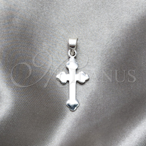 Dije Religioso 05.392.0100 Plata Rodinada, Diseño de Cruz, Pulido, Tono Plateado