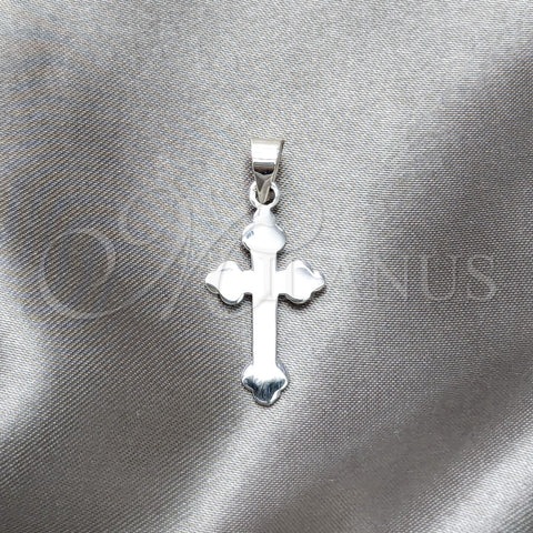 Dije Religioso 05.392.0100 Plata Rodinada, Diseño de Cruz, Pulido, Tono Plateado