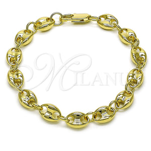 Pulsera Básica 04.213.0313.08 Oro Laminado, Diseño de Puff Mariner, Pulido, Tono Dorado (Grosor 08.6 MM, 8 Pulgadas de Largo)