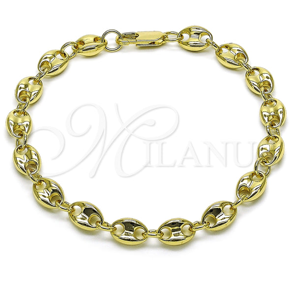 Tobillera Básica 03.213.0313.10 Oro Laminado, Diseño de Puff Mariner, Pulido, Tono Dorado (09 MM Thickness, 10 Inches Length)