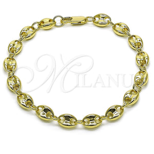 Tobillera Básica 03.213.0313.10 Oro Laminado, Diseño de Puff Mariner, Pulido, Tono Dorado (09 MM Thickness, 10 Inches Length)