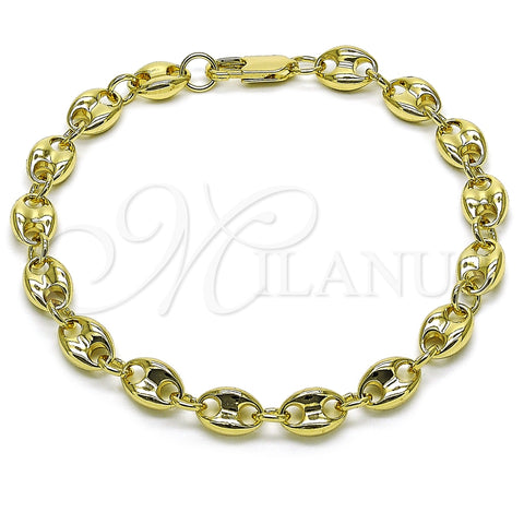 Tobillera Básica 03.213.0313.10 Oro Laminado, Diseño de Puff Mariner, Pulido, Tono Dorado (09 MM Thickness, 10 Inches Length)