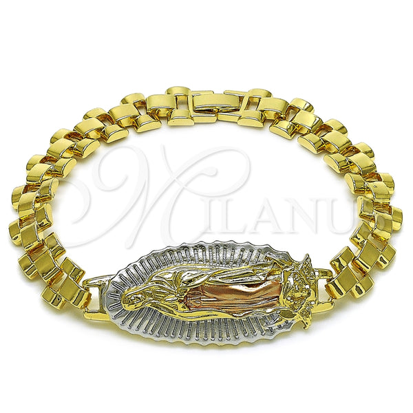 Pulsera Elegante 03.120.0010.1.08 Oro Laminado, Diseño de Guadalupe, Diamantado, Tres Tonos (10 MM Thickness, 9 Inches Length)