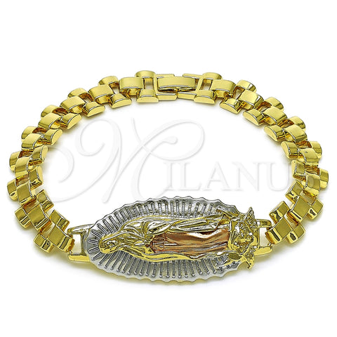 Pulsera Elegante 03.120.0010.1.08 Oro Laminado, Diseño de Guadalupe, Diamantado, Tres Tonos (10 MM Thickness, 9 Inches Length)