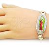 Pulsera Elegante 03.120.0010.2.08 Oro Laminado, Diseño de Guadalupe, Diamantado, Tres Tonos (10 MM Thickness, 9 Inches Length)