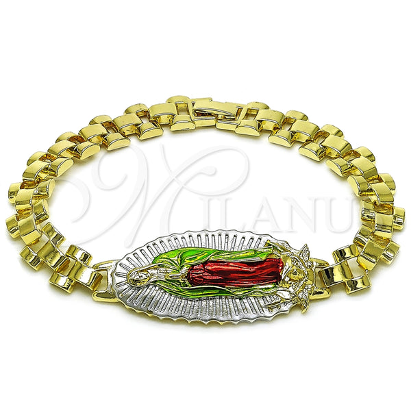 Pulsera Elegante 03.120.0010.2.08 Oro Laminado, Diseño de Guadalupe, Diamantado, Tres Tonos (10 MM Thickness, 9 Inches Length)