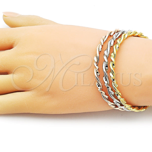 Aro Trio 07.170.0046 Oro Laminado, Diseño de Torcido, Pulido, Tres Tonos (04 MM Thickness, One size fits all)