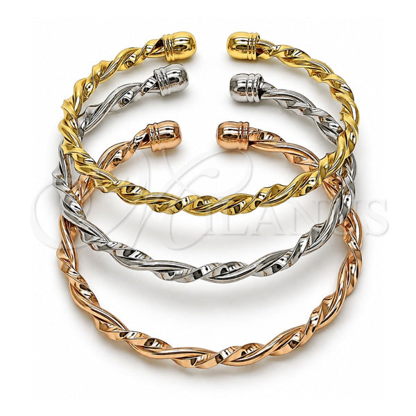 Aro Trio 07.170.0046 Oro Laminado, Diseño de Torcido, Pulido, Tres Tonos (Grosor 04 MM, Talla Unica)