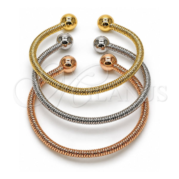 Aro Trio 07.170.0047 Oro Laminado, Diseño de Bola y Torcido, Pulido, Tres Tonos (Grosor 04 MM, Talla Unica)