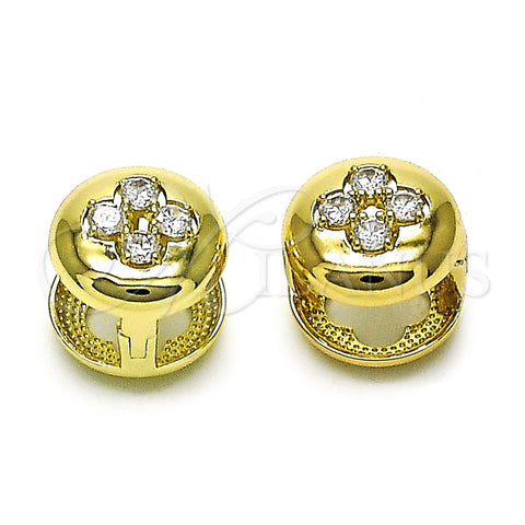 Argolla Huggie 02.213.0774.14 Oro Laminado, Diseño de Flor y Trébol de Cuatro Hojas, con Blanca Zirconia Cubica, Pulido, Tono Dorado
