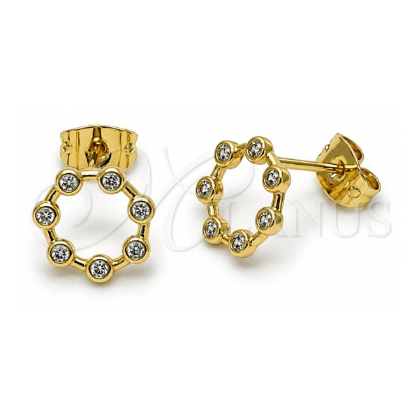 Arete Dormilona 02.213.0777 Oro Laminado, con Blanca Zirconia Cubica, Pulido, Tono Dorado