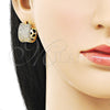 Argolla Huggie 02.283.0167.20 Oro Laminado, Diseño de Trébol de Cuatro Hojas, con Zirconia Cubica Blanca, Pulido, Tono Dorado