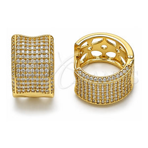 Argolla Huggie 02.283.0167.20 Oro Laminado, Diseño de Trébol de Cuatro Hojas, con Zirconia Cubica Blanca, Pulido, Tono Dorado