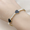 Pulsera Elegante 03.283.0423.2.07 Oro Laminado, Diseño de Corazón y Baguette, con Negro Madre Perla and Blanca Zirconia Cubica, Pulido, Tono Dorado (06 MM Thickness, 7 Inches Length)