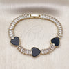 Pulsera Elegante 03.283.0423.2.07 Oro Laminado, Diseño de Corazón y Baguette, con Negro Madre Perla and Blanca Zirconia Cubica, Pulido, Tono Dorado (06 MM Thickness, 7 Inches Length)