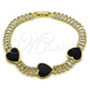 Pulsera Elegante 03.283.0423.2.07 Oro Laminado, Diseño de Corazón y Baguette, con Negro Madre Perla and Blanca Zirconia Cubica, Pulido, Tono Dorado (06 MM Thickness, 7 Inches Length)
