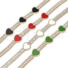 Pulsera Elegante 03.283.0423.2.07 Oro Laminado, Diseño de Corazón y Baguette, con Negro Madre Perla and Blanca Zirconia Cubica, Pulido, Tono Dorado (06 MM Thickness, 7 Inches Length)