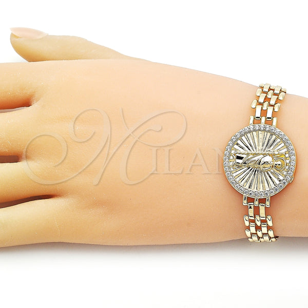 Pulsera Elegante 03.283.0340.1.07 Oro Laminado, Diseño de San Judas y Bismarco, con Blanca Micro Pave, Pulido, Tono Dorado (10 MM Thickness, 7 Inches Length)