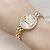 Pulsera Elegante 03.283.0340.1.07 Oro Laminado, Diseño de San Judas y Bismarco, con Blanca Micro Pave, Pulido, Tono Dorado (10 MM Thickness, 7 Inches Length)