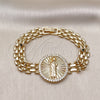 Pulsera Elegante 03.283.0340.1.07 Oro Laminado, Diseño de San Judas y Bismarco, con Blanca Micro Pave, Pulido, Tono Dorado (10 MM Thickness, 7 Inches Length)