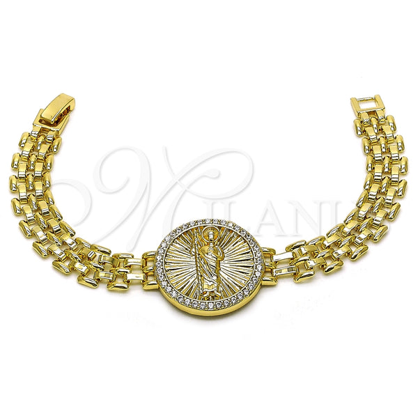 Pulsera Elegante 03.283.0340.1.07 Oro Laminado, Diseño de San Judas y Bismarco, con Blanca Micro Pave, Pulido, Tono Dorado (10 MM Thickness, 7 Inches Length)