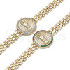Pulsera Elegante 03.283.0340.1.07 Oro Laminado, Diseño de San Judas y Bismarco, con Blanca Micro Pave, Pulido, Tono Dorado (10 MM Thickness, 7 Inches Length)