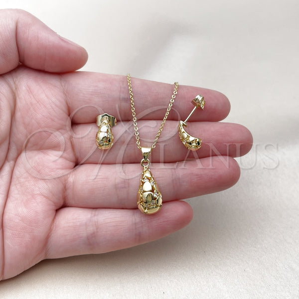 Juego de Arete y Dije de Adulto 10.156.0497 Oro Laminado, Diseño de Gota, con Blanca Zirconia Cubica, Pulido, Tono Dorado