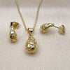 Juego de Arete y Dije de Adulto 10.156.0497 Oro Laminado, Diseño de Gota, con Blanca Zirconia Cubica, Pulido, Tono Dorado