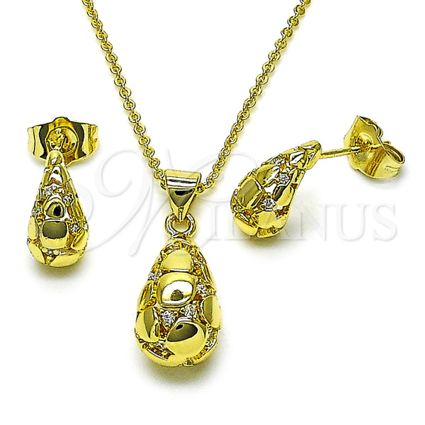 Juego de Arete y Dije de Adulto 10.156.0497 Oro Laminado, Diseño de Gota, con Blanca Zirconia Cubica, Pulido, Tono Dorado
