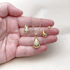 Juego de Arete y Dije de Adulto 10.156.0498 Oro Laminado, Diseño de Gota y Corazón, con Blanca Micro Pave, Pulido, Tono Dorado
