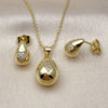 Juego de Arete y Dije de Adulto 10.156.0498 Oro Laminado, Diseño de Gota y Corazón, con Blanca Micro Pave, Pulido, Tono Dorado