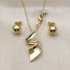 Juego de Arete y Dije de Adulto 10.156.0499 Oro Laminado, Diseño de Bola y Torcido, con Blanca Micro Pave, Pulido, Tono Dorado