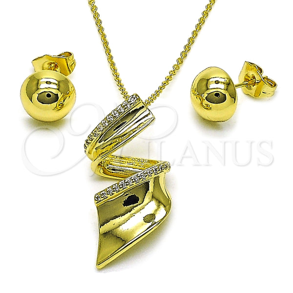 Juego de Arete y Dije de Adulto 10.156.0499 Oro Laminado, Diseño de Bola y Torcido, con Blanca Micro Pave, Pulido, Tono Dorado