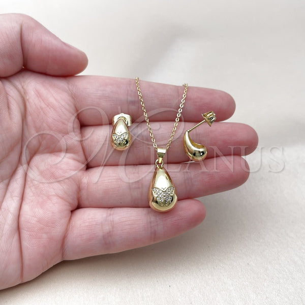 Juego de Arete y Dije de Adulto 10.156.0501 Oro Laminado, Diseño de Gota y Mariposa, con Blanca Micro Pave, Pulido, Tono Dorado