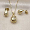 Juego de Arete y Dije de Adulto 10.156.0501 Oro Laminado, Diseño de Gota y Mariposa, con Blanca Micro Pave, Pulido, Tono Dorado