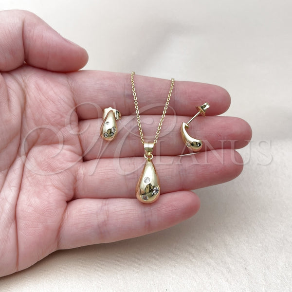 Juego de Arete y Dije de Adulto 10.156.0502 Oro Laminado, Diseño de Gota, con Blanca Zirconia Cubica, Pulido, Tono Dorado