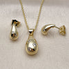 Juego de Arete y Dije de Adulto 10.156.0502 Oro Laminado, Diseño de Gota, con Blanca Zirconia Cubica, Pulido, Tono Dorado