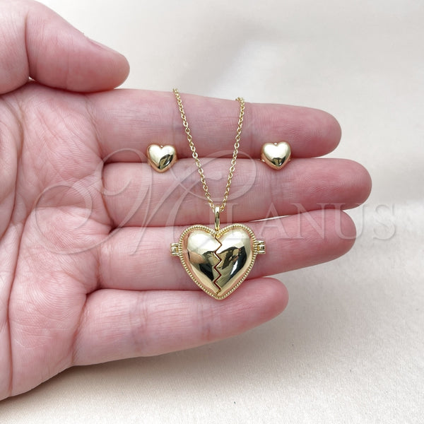 Juego de Arete y Dije de Adulto 10.156.0503 Oro Laminado, Diseño de Corazón, Pulido, Tono Dorado