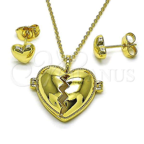 Juego de Arete y Dije de Adulto 10.156.0503 Oro Laminado, Diseño de Corazón, Pulido, Tono Dorado