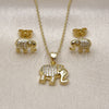 Juego de Arete y Dije de Adulto 10.156.0504 Oro Laminado, Diseño de Elefante, con Micro Pave Blanca, Pulido, Tono Dorado