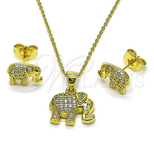 Juego de Arete y Dije de Adulto 10.156.0504 Oro Laminado, Diseño de Elefante, con Micro Pave Blanca, Pulido, Tono Dorado