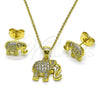 Juego de Arete y Dije de Adulto 10.156.0504 Oro Laminado, Diseño de Elefante, con Micro Pave Blanca, Pulido, Tono Dorado