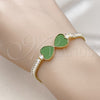 Pulsera Elegante 03.284.0050.07 Oro Laminado, Diseño de Corazón y Baguette, con Verde Claro Madre Perla and Blanca Zirconia Cubica, Pulido, Tono Dorado (05 MM Thickness, 7 Inches Length)