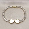 Pulsera Elegante 03.284.0050.2.07 Oro Laminado, Diseño de Corazón y Baguette, con Marfil Madre Perla and Blanca Zirconia Cubica, Pulido, Tono Dorado (05 MM Thickness, 7 Inches Length)