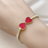 Pulsera Elegante 03.284.0050.3.07 Oro Laminado, Diseño de Corazón y Baguette, con Granate Madre Perla and Blanca Zirconia Cubica, Pulido, Tono Dorado (05 MM Thickness, 7 Inches Length)