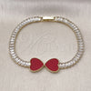 Pulsera Elegante 03.284.0050.3.07 Oro Laminado, Diseño de Corazón y Baguette, con Granate Madre Perla and Blanca Zirconia Cubica, Pulido, Tono Dorado (05 MM Thickness, 7 Inches Length)